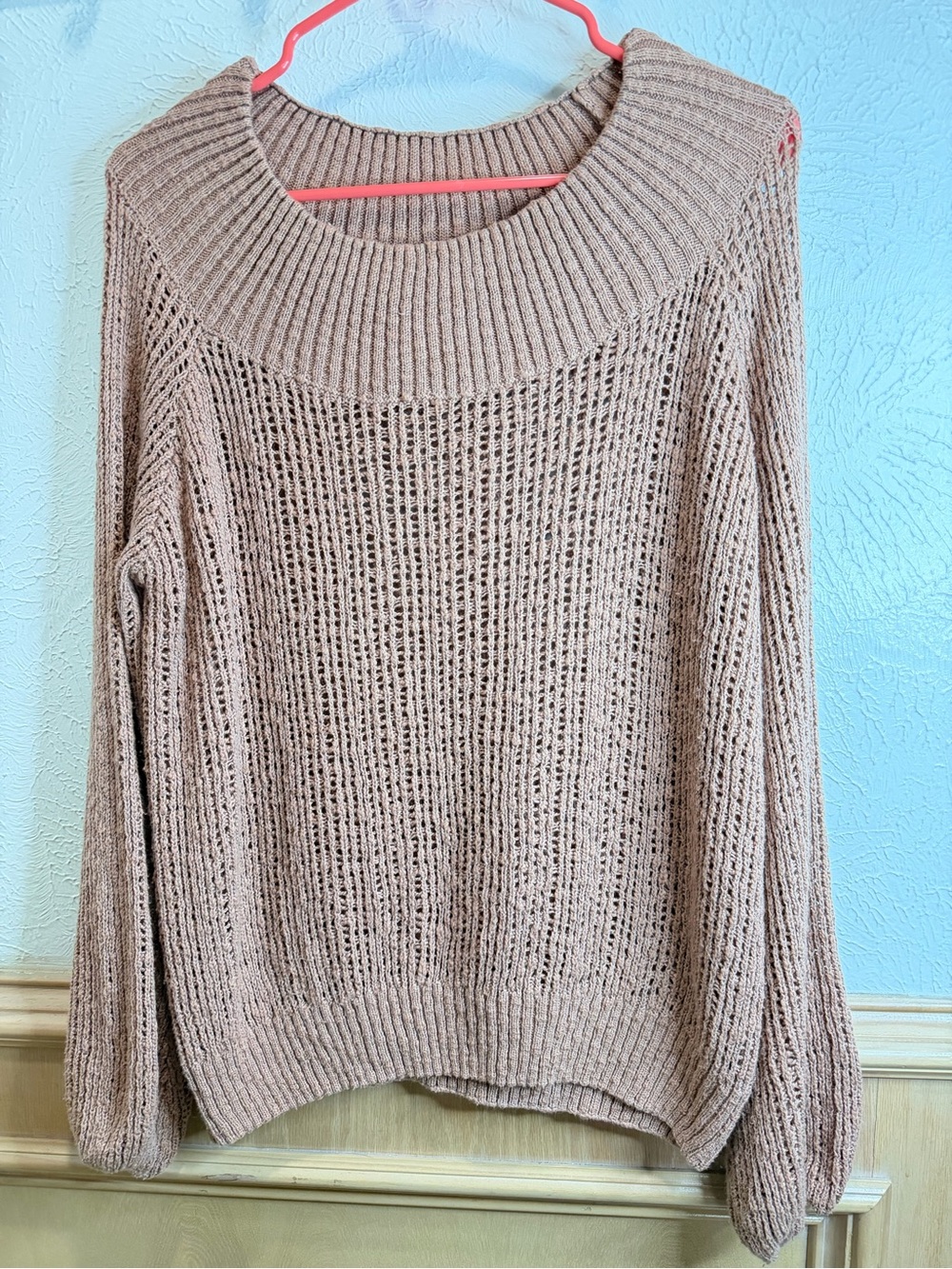 Billabong Open-Knit Scoop Neck Sweater in Taupe